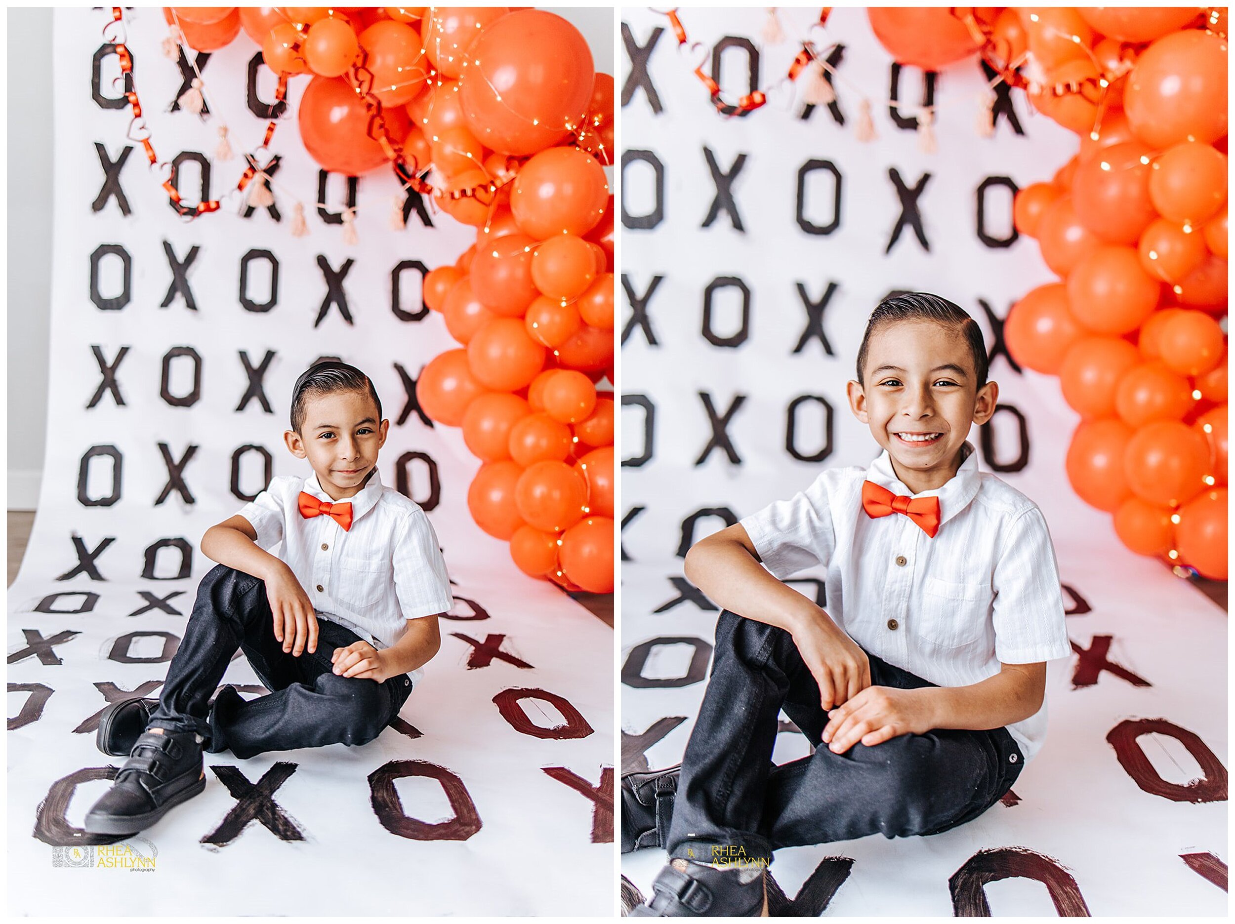young boy smiling for valentine's day photos