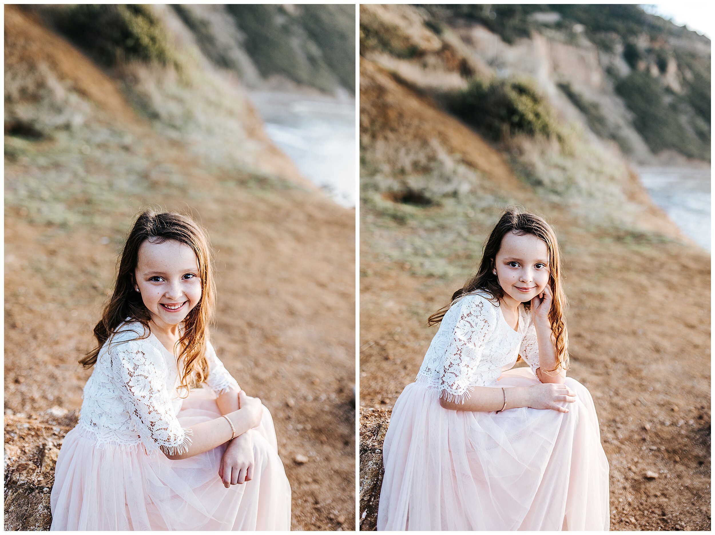 young girl sitting on beach