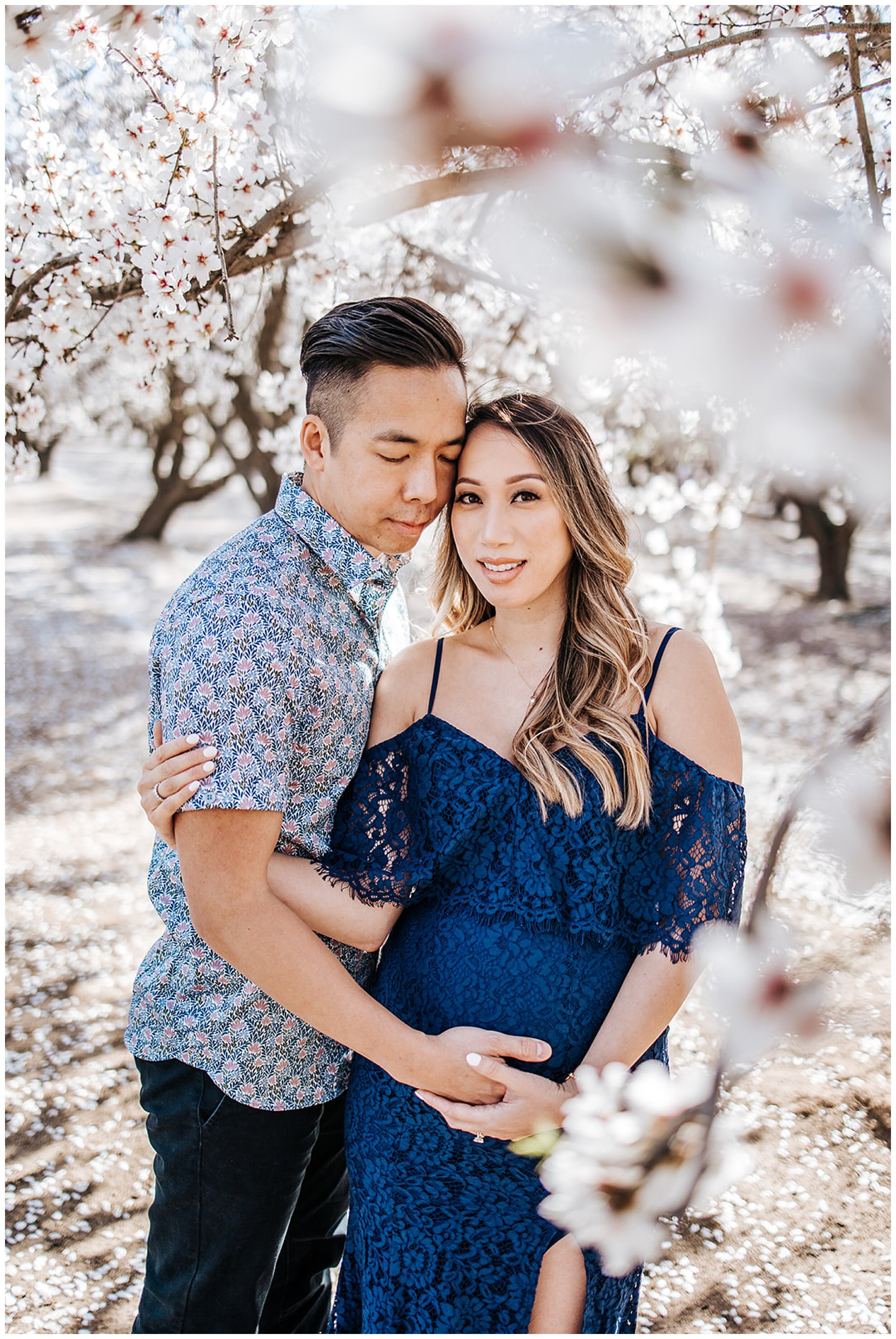 maternity photos in almond orchards