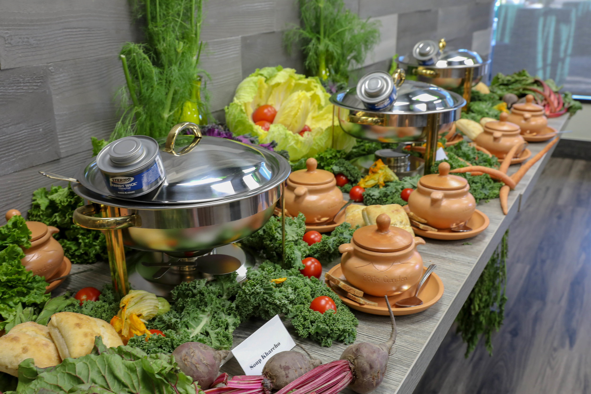  Elite Garden Grand Opening soup station with all our delicious soups including Soup Kharcho and Borsht  
