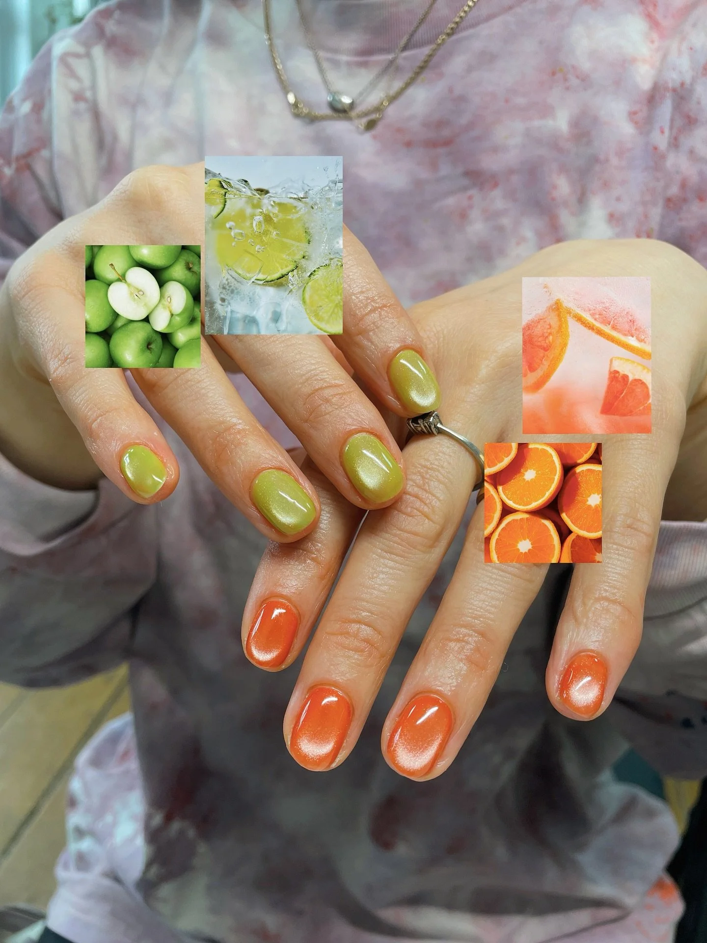 apple and lime spritz, or grapefruit and orange? 🍊🫧🍏
bronze gel nail art level with BIAB 

using:

@kokoist_japan @nailthoughts in honey tea base 
@enoi_tokyo in mg155 and mg153