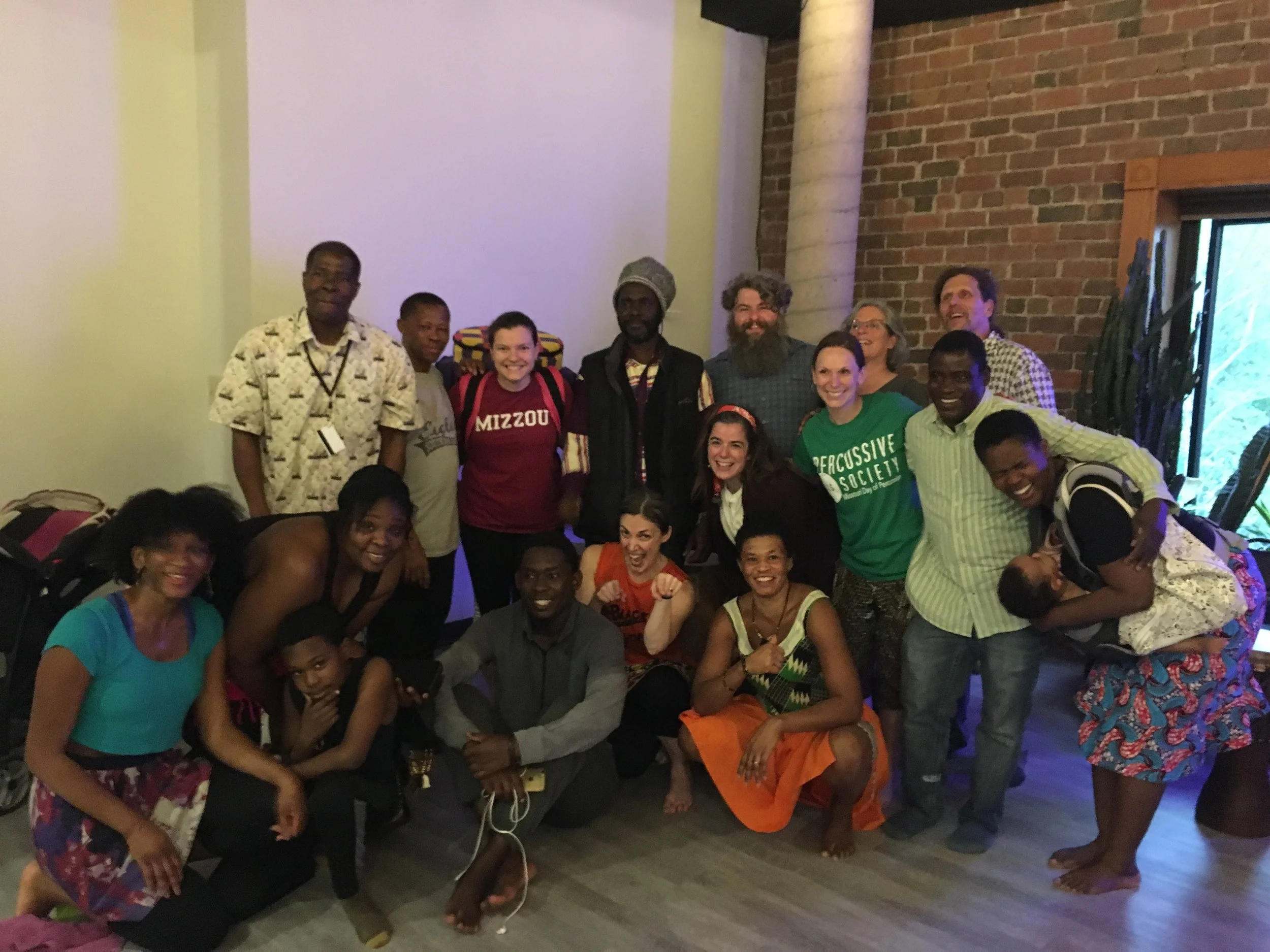 University of Missouri Percussion students and community members with Saakumu Dance Troupe.