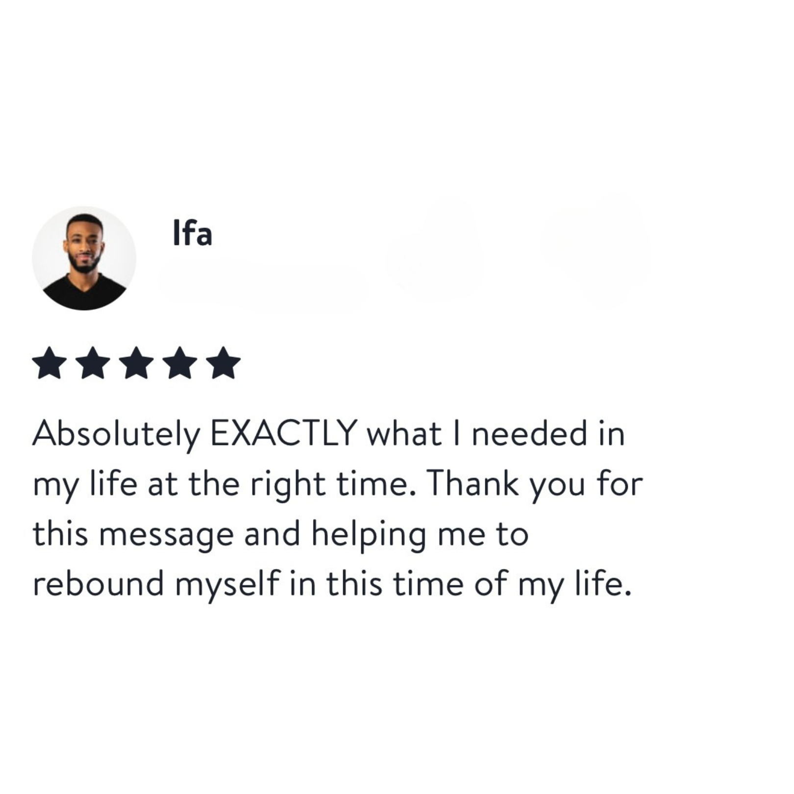Five-star review with a profile picture of a man named Ifa, giving a positive testimonial.