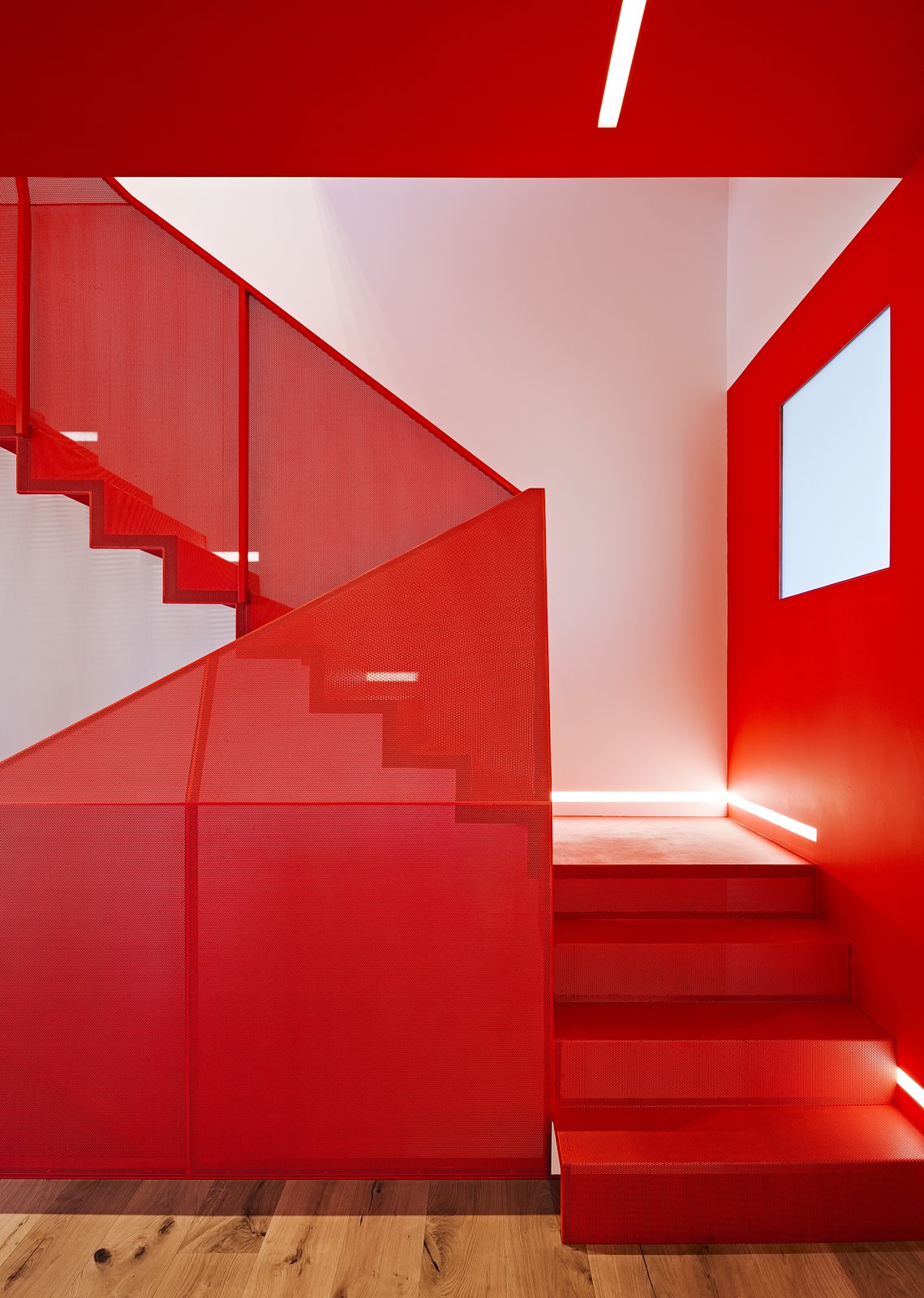 Perforated Metal Staircase Benjamin Moore Flame 2.jpg