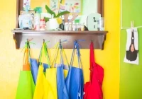 Aprons hanging up at school