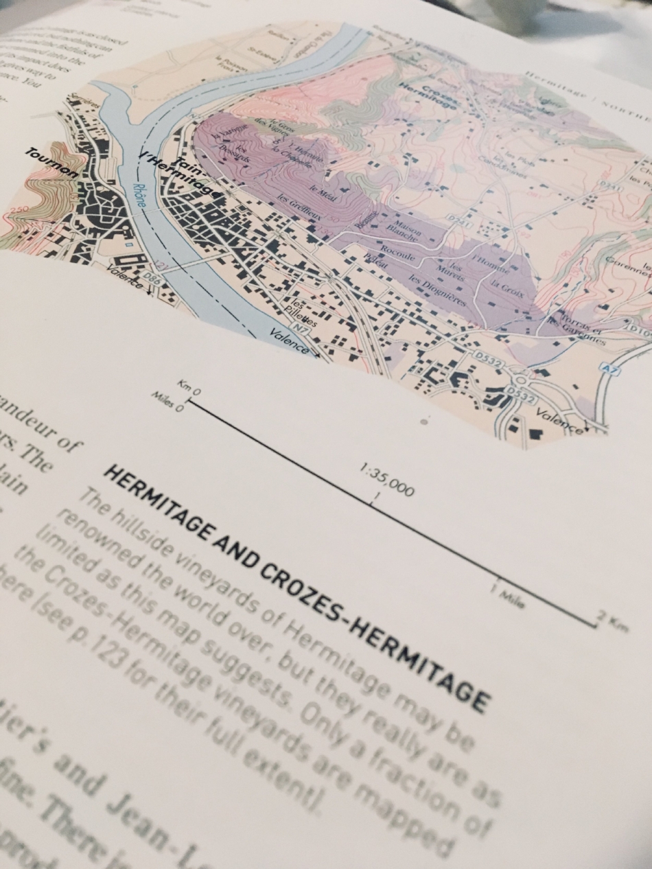 A beautiful illustration of the hilly terrain of Hermitage, from The World Atlas of Wine 7th ed.