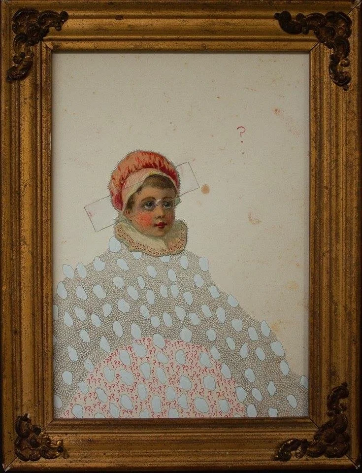  found paper, graphite, acrylic paint, antique frame / “ x “ / 20 