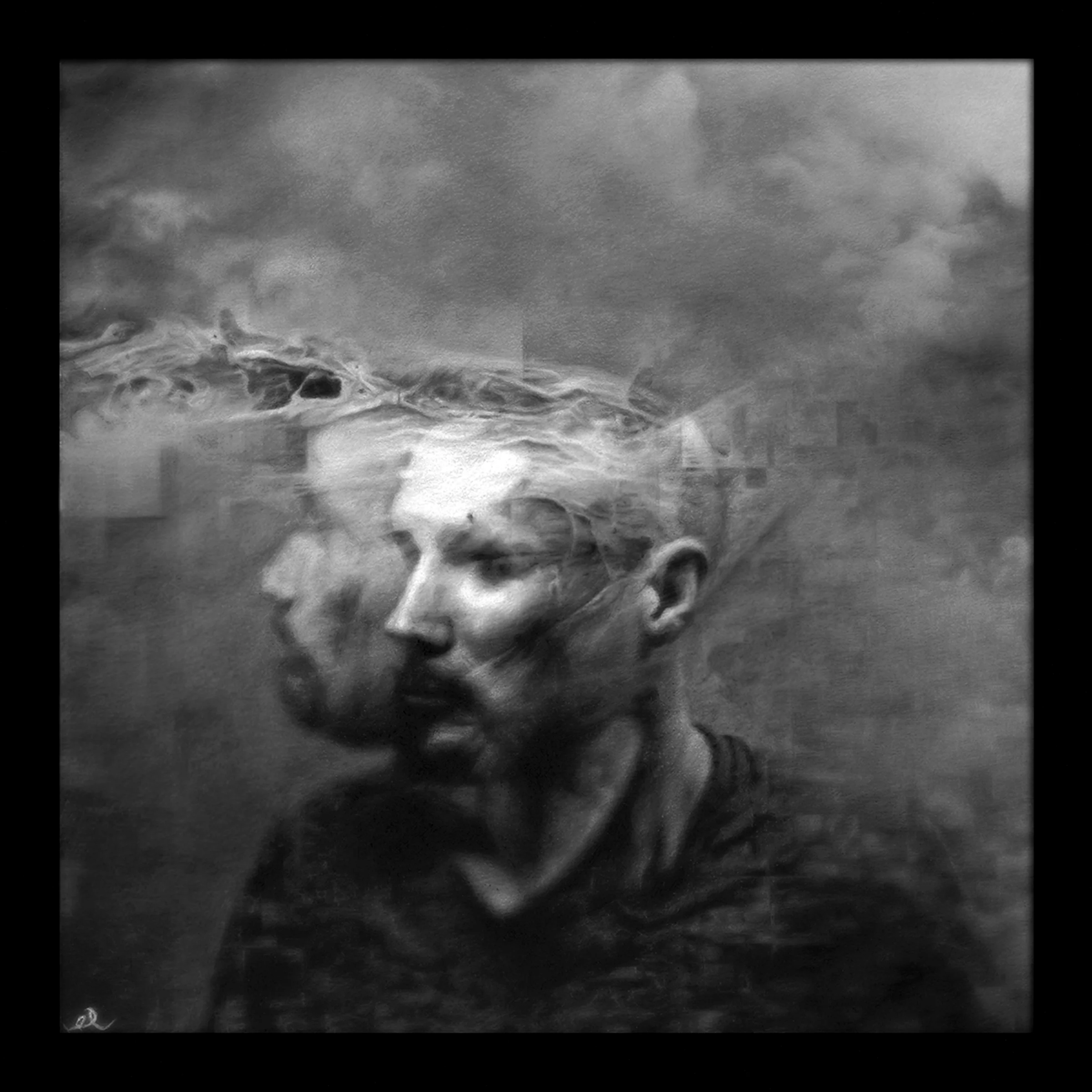 "Schism", 8x8", Charcoal/Pastel, 2019