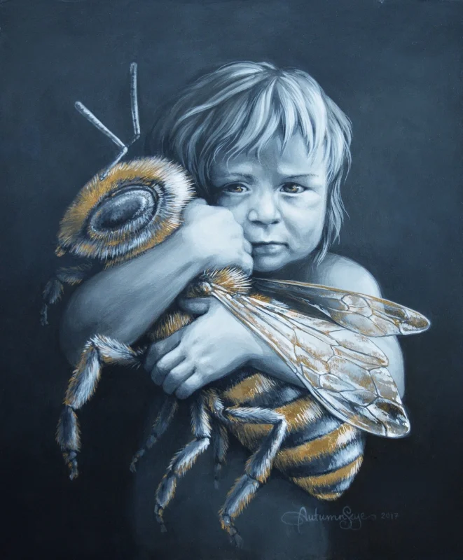   This piece, "Resilience" was inspired by the love and appreciation of the Honey Bee, and to help bring awareness to it's current plight and how its survival, and therefore our own, is threatened. More so tho, the piece is intended to connect with the tender and fierce place within ourselves, our own&nbsp;inner&nbsp;child, who seeks to protect what is important, what we love. It is not an intellectual crusade, it is born of childlike passion and emotion, love and survival, fear and hope.      