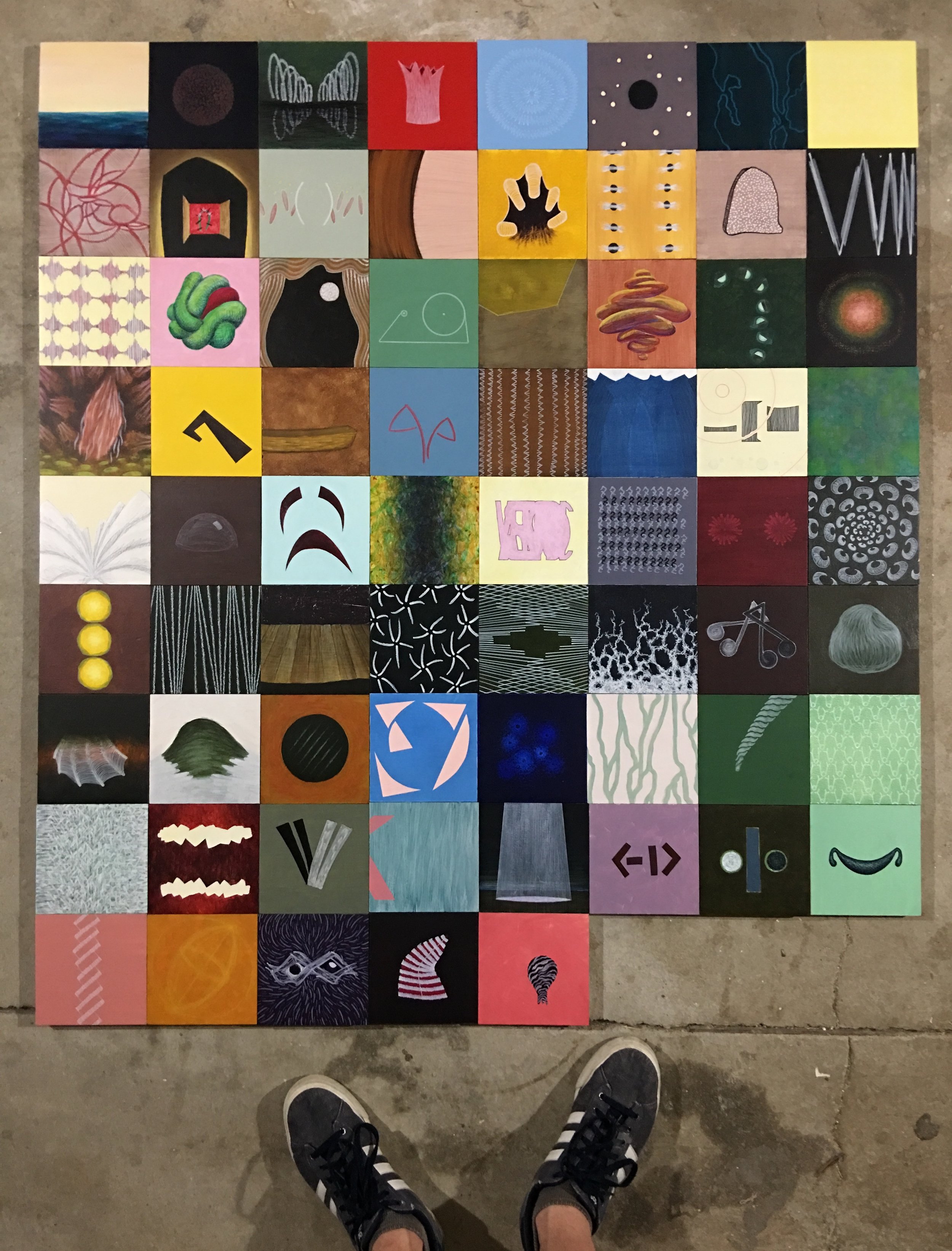 Left to right and top to bottom, songs 1 thru 69…and my feet.