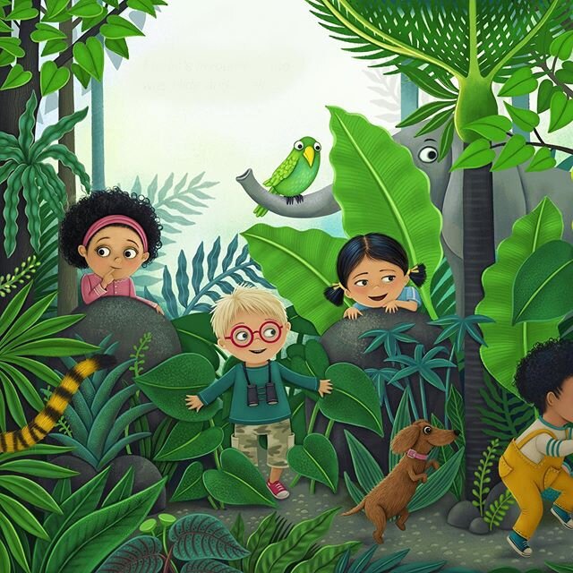 Playing hide and seek, in the jungle, with a dinosaur...just another ordinary day 😀. #storytelling #kidsbookillustration #illustration #illustrationartists #procreate #digitalillustration #characterdesign #makeartthatsells #childrensbookillustration