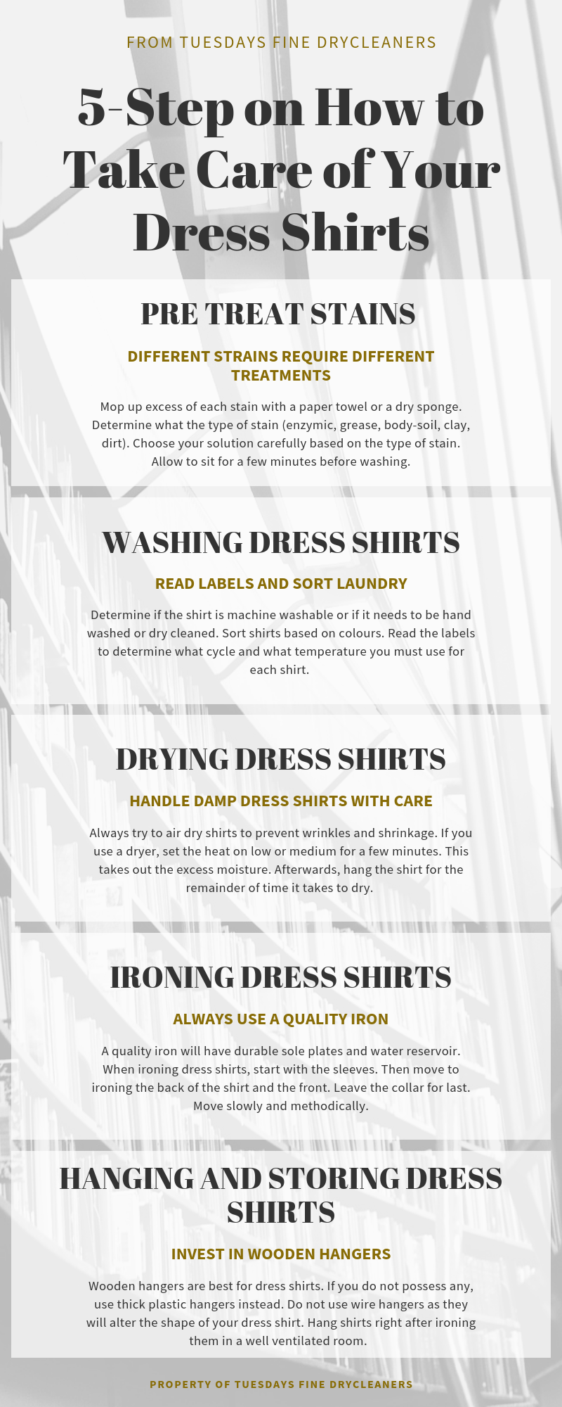 Infographic 5 Steps on How to Care for Dress Shirts — Tuesdays Fine