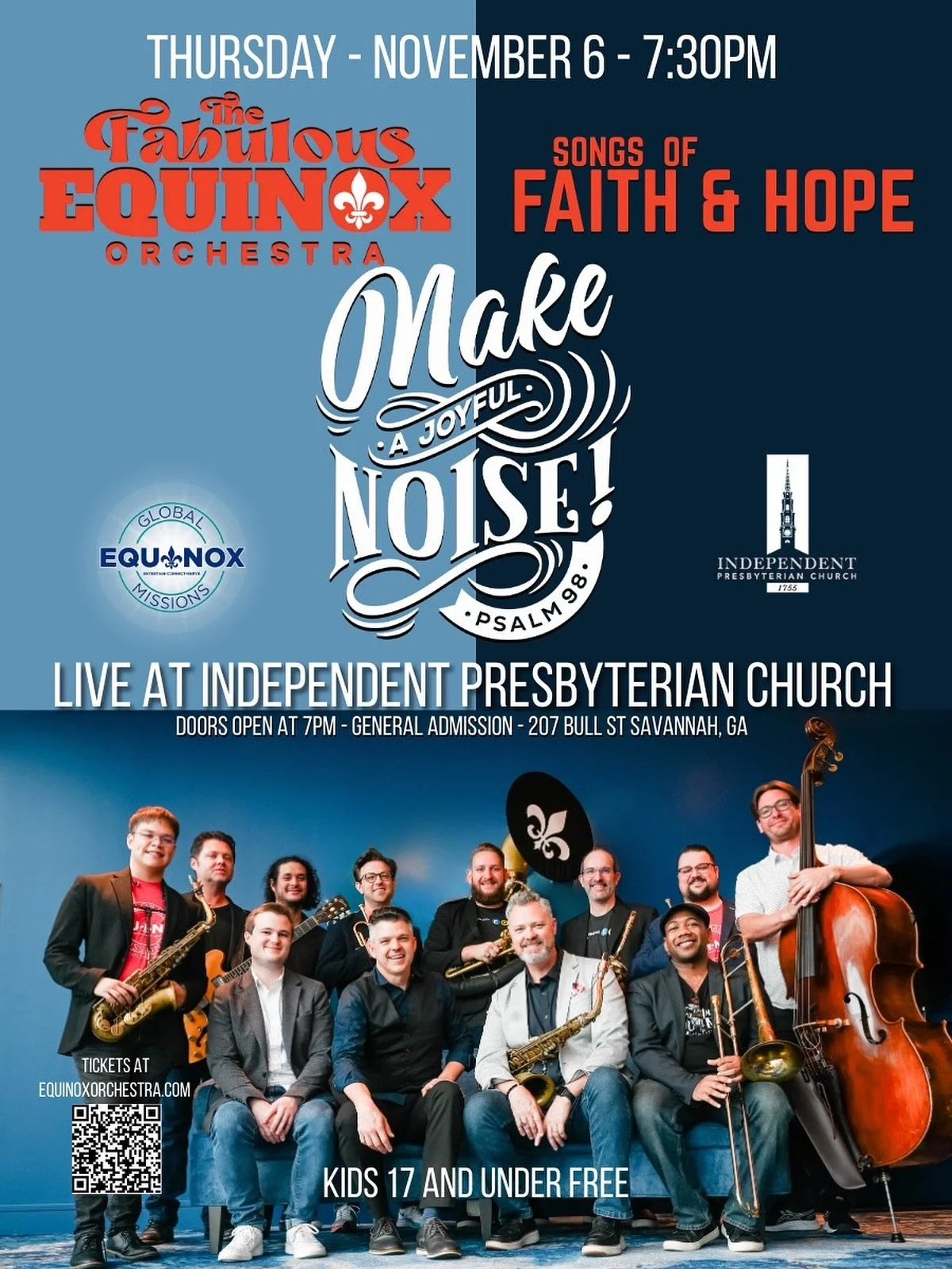 Tonight! Tonight! Tonight!

We&rsquo;re looking forward to Making a Joyful Noise with you tonight. The joy begins at 7:30 at Savannah&rsquo;s Independent Presbyterian Church. 17 and under are free!

#makeajoyfulnoise #equinoxglobalmissions 
@equinoxo