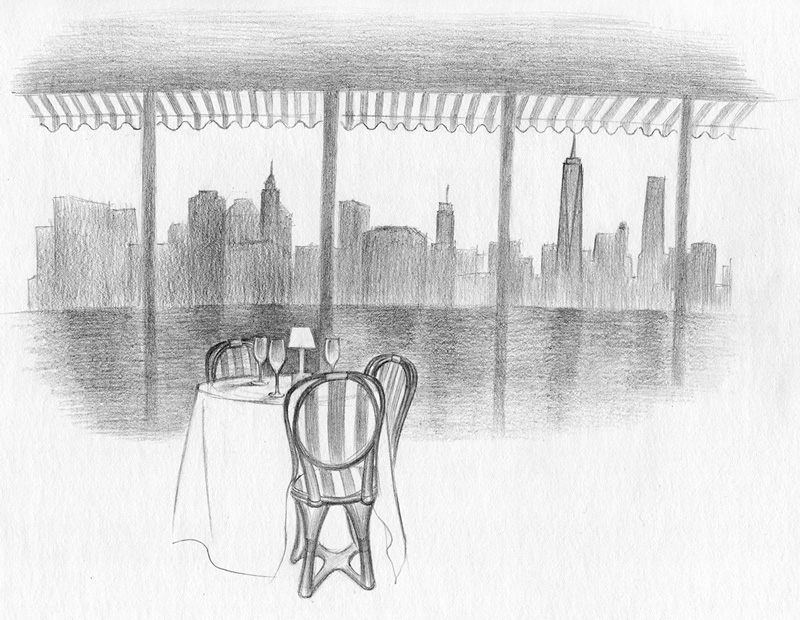 Manhattan Skyline2015, pencil on paper, 9 × 12 inches (22.9 × 30.5 cm)