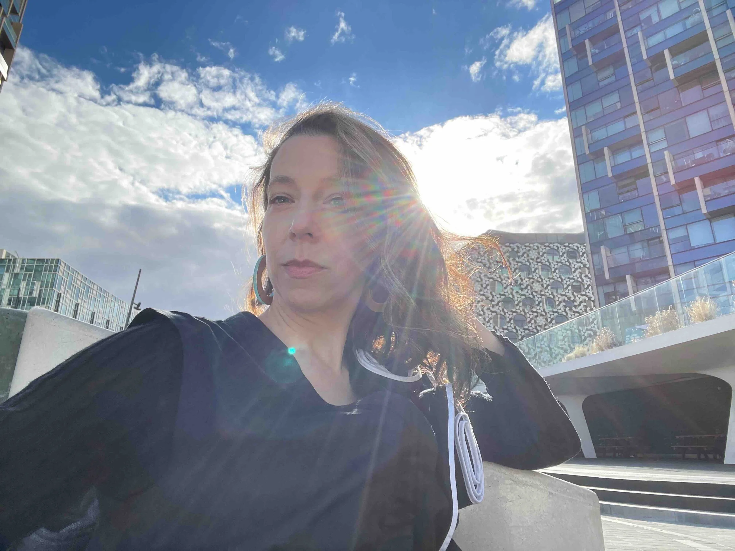 Sun streaming behind Rowen creating lens flare