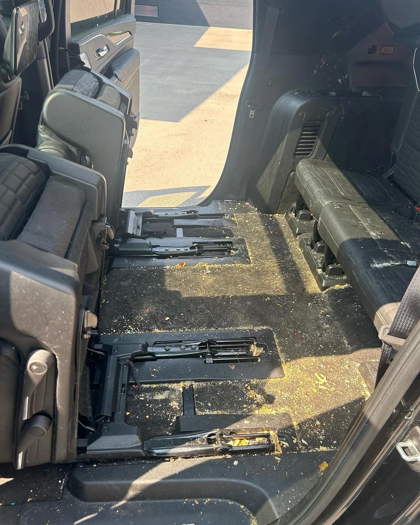 🚗🧼 Today we managed to bring this 2023 Cadillac Escalade V back from a place there is no way back from. This family has young kids that seem to have had multiple food fights in the back seat. If you have kids who have destroyed your vehicle there i