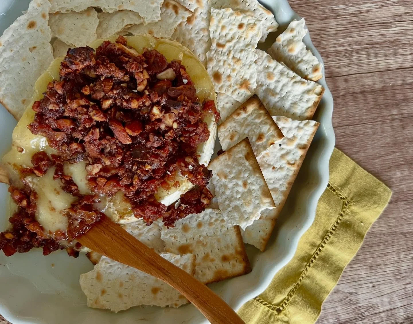 If you still have charoset leftover from your Passover Seder, may I recommend using it to make a fairly fabulous baked Brie? (Self-identified non-Jew here, who attends Seders every year and just really loves charoset. And melted cheese.) Recipe and r