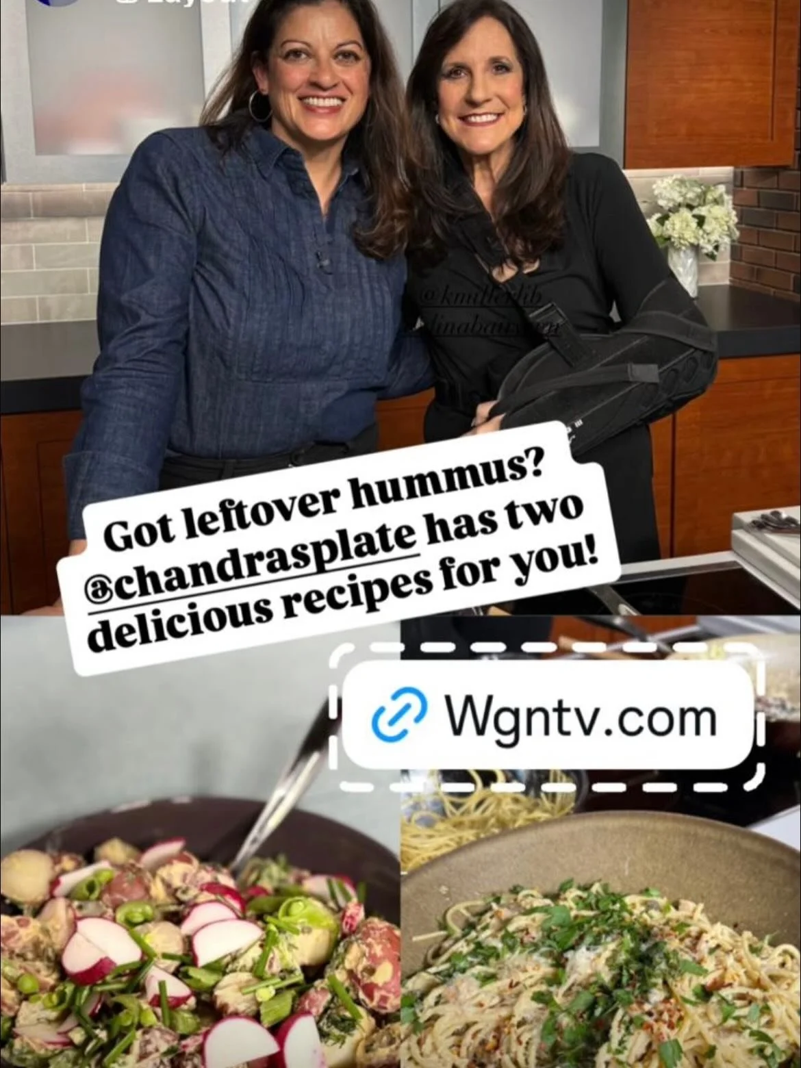 I had a blast with everyone from @wgnnews, demonstrating how to use up that half-empty tub of hummus in your fridge (you know it&rsquo;s in there!) to make a tasty potato salad loaded with spring veggies, plus a pantry pasta with tuna, garlic, and ch
