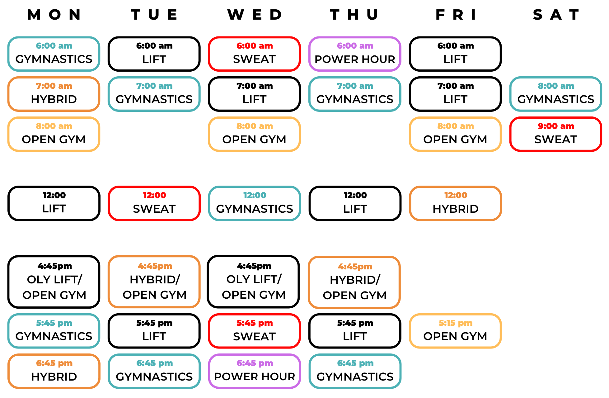 Performance Playground North Sydney weekly group fitness timetable including Gymnastics, strength, weightlifting and conditioning classes.