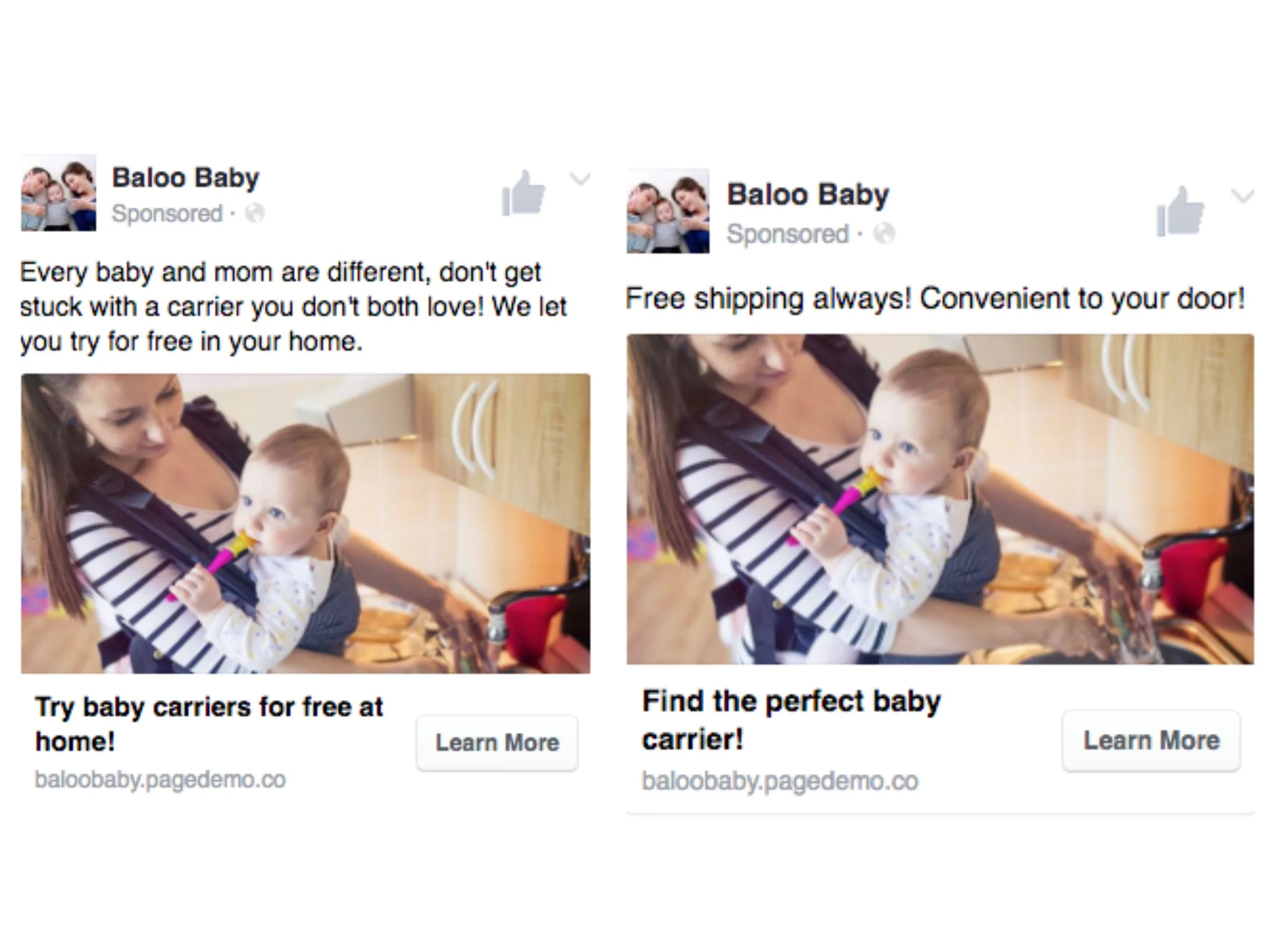 Facebook ad A/B testing: retail vs try out