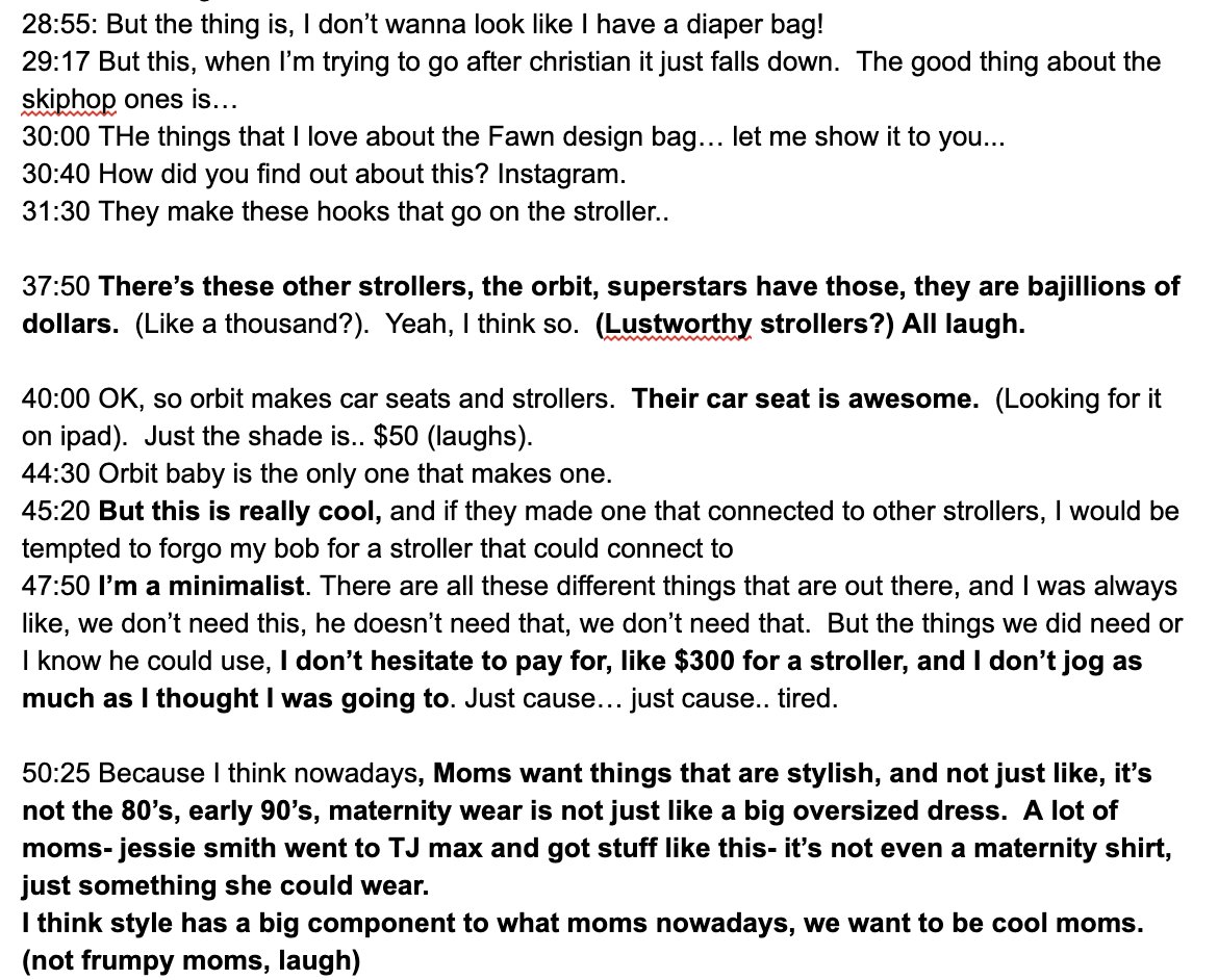 Raw transcription notes from parent interview