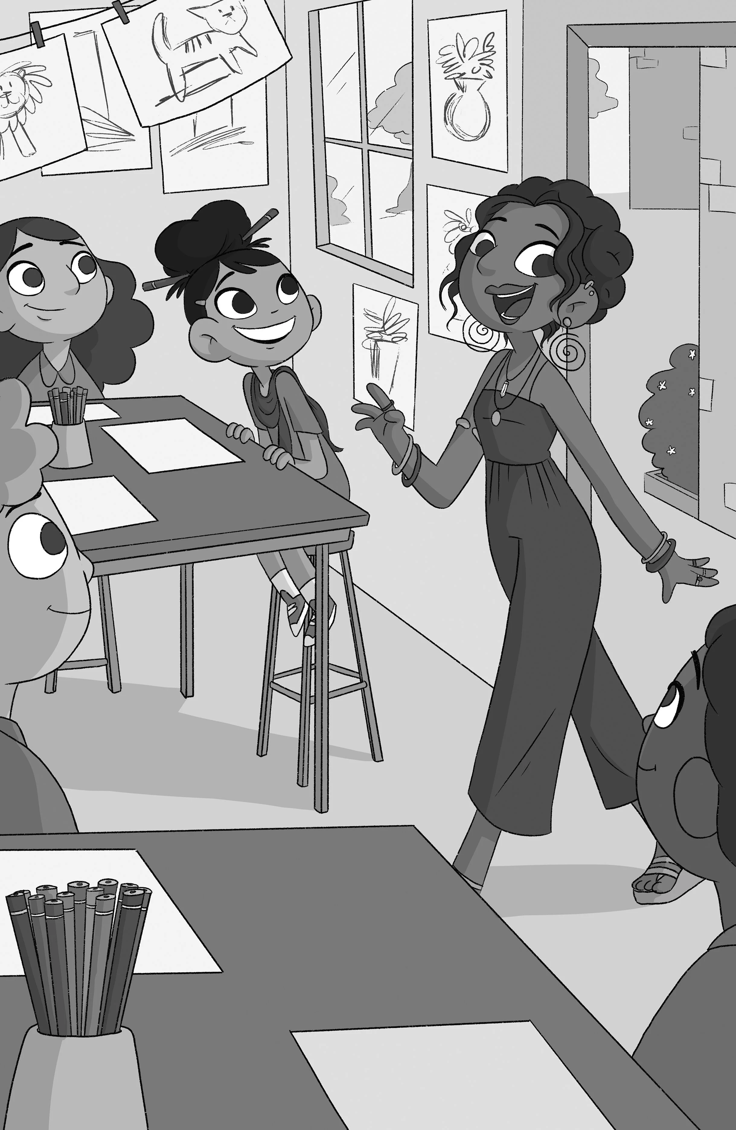 Tilda looking excited as her new teacher Serafina enters the room.