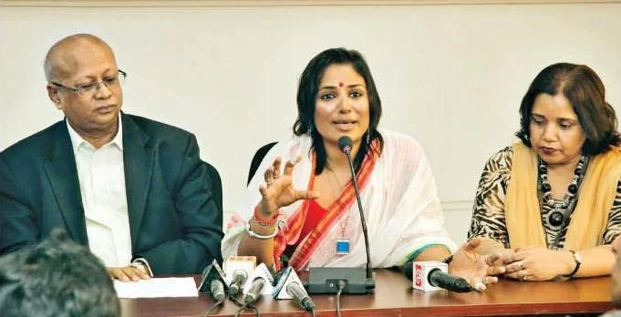 Addressing the media as BRAC's Goodwill Ambassador, 2013.