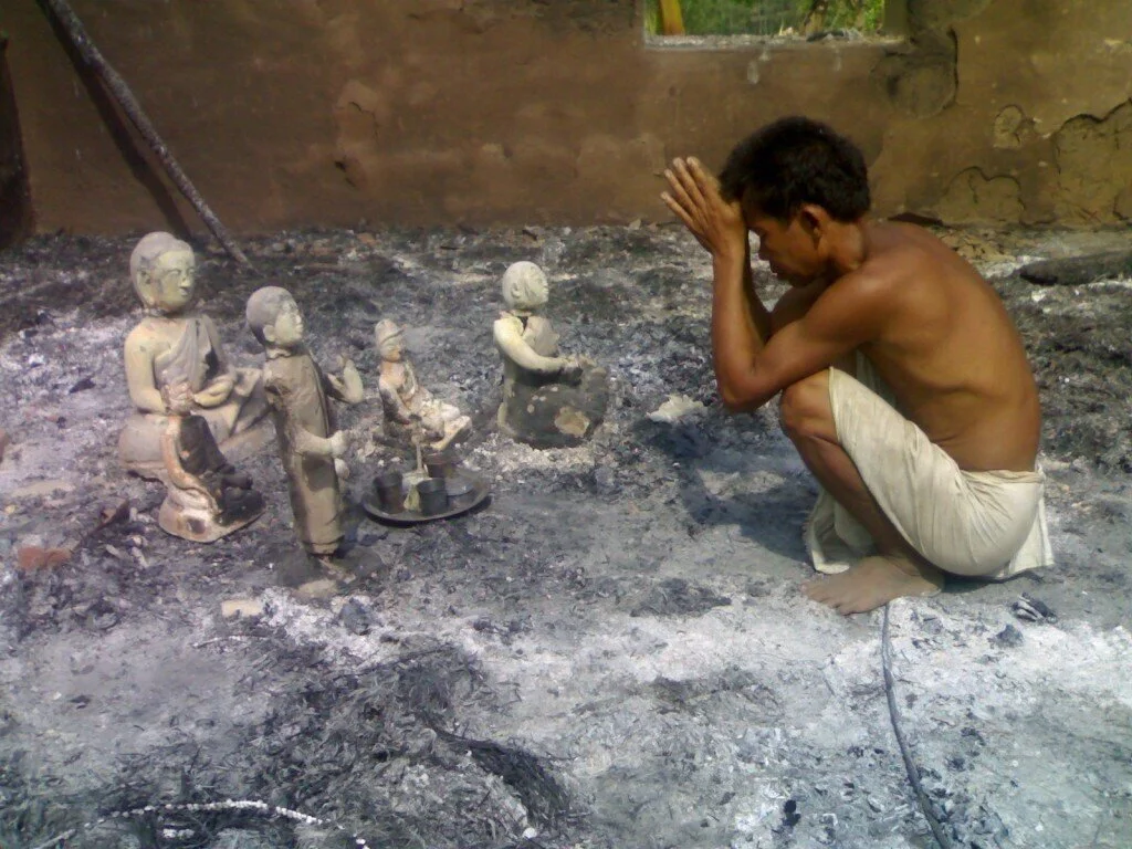 Buddha Statues burnt down to ashes in Guimarah of Ramgarh Upazilla under Khagrachari district, Chittagong Hill Tracts.