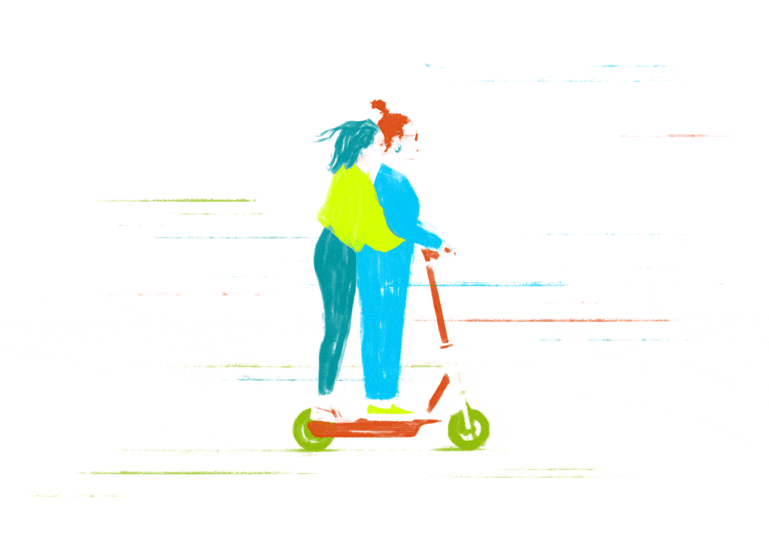 Two girls on electric scooter