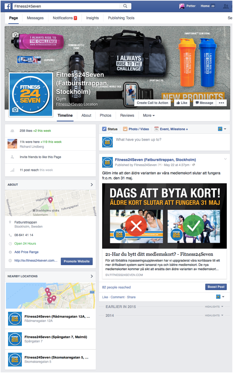 Fitness24Seven's new genuine location pages; with branding, contact information and nearby locations