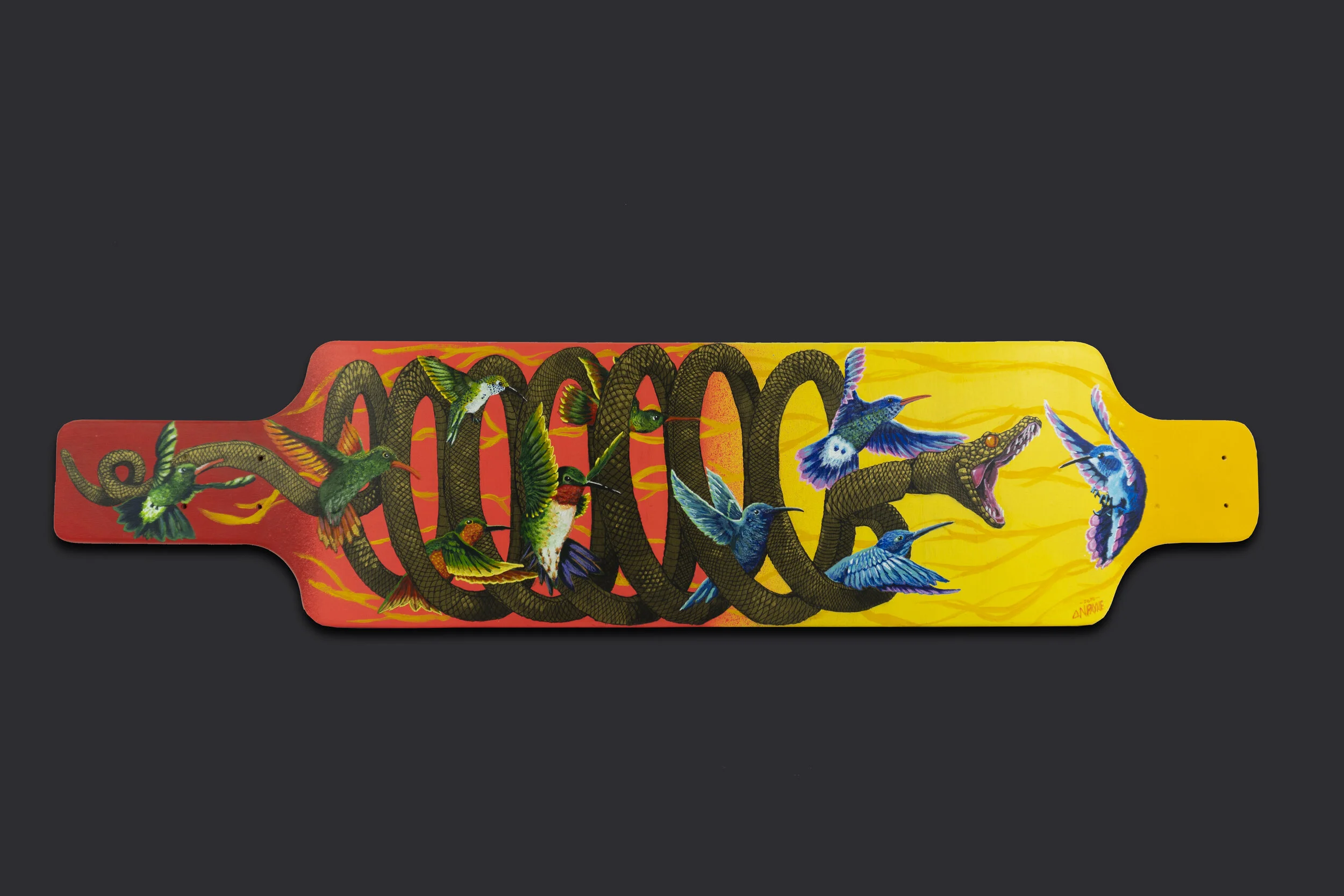 Hand-painted longboard wall art – original piece by Nik Paynts