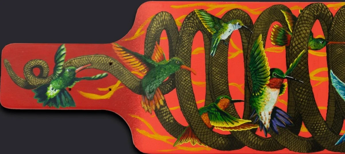 Hand-painted longboard wall art – original piece by Nik Paynts
