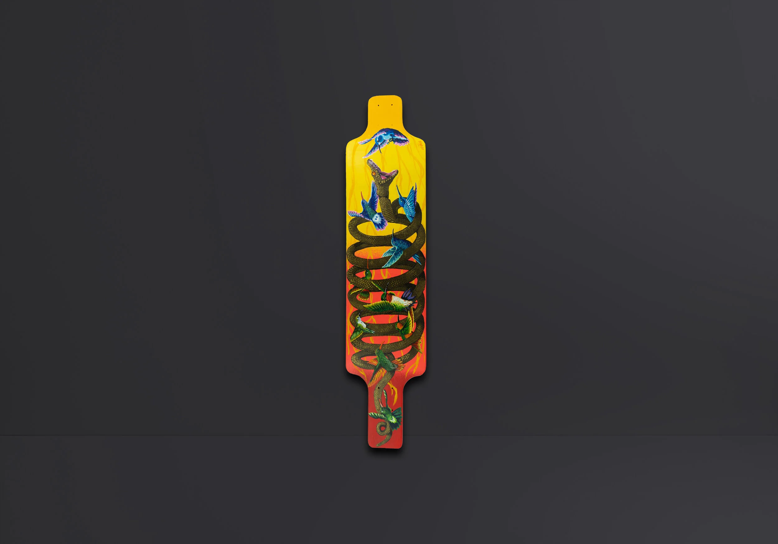Hand-painted longboard wall art – original piece by Nik Paynts