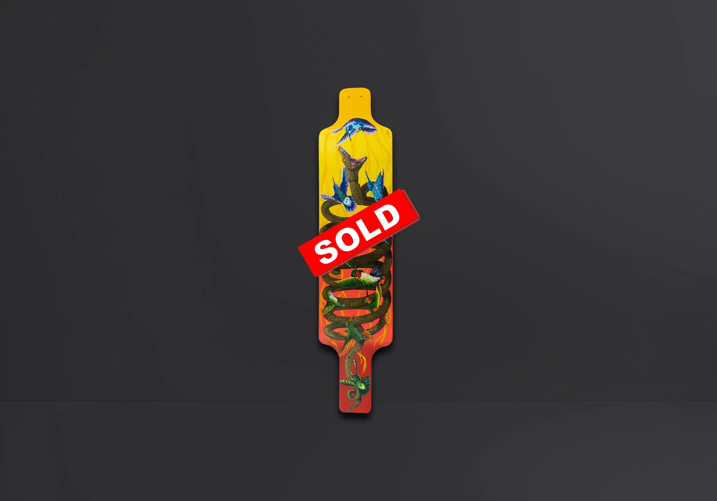 Hand-painted longboard wall art – original piece by Nik Paynts