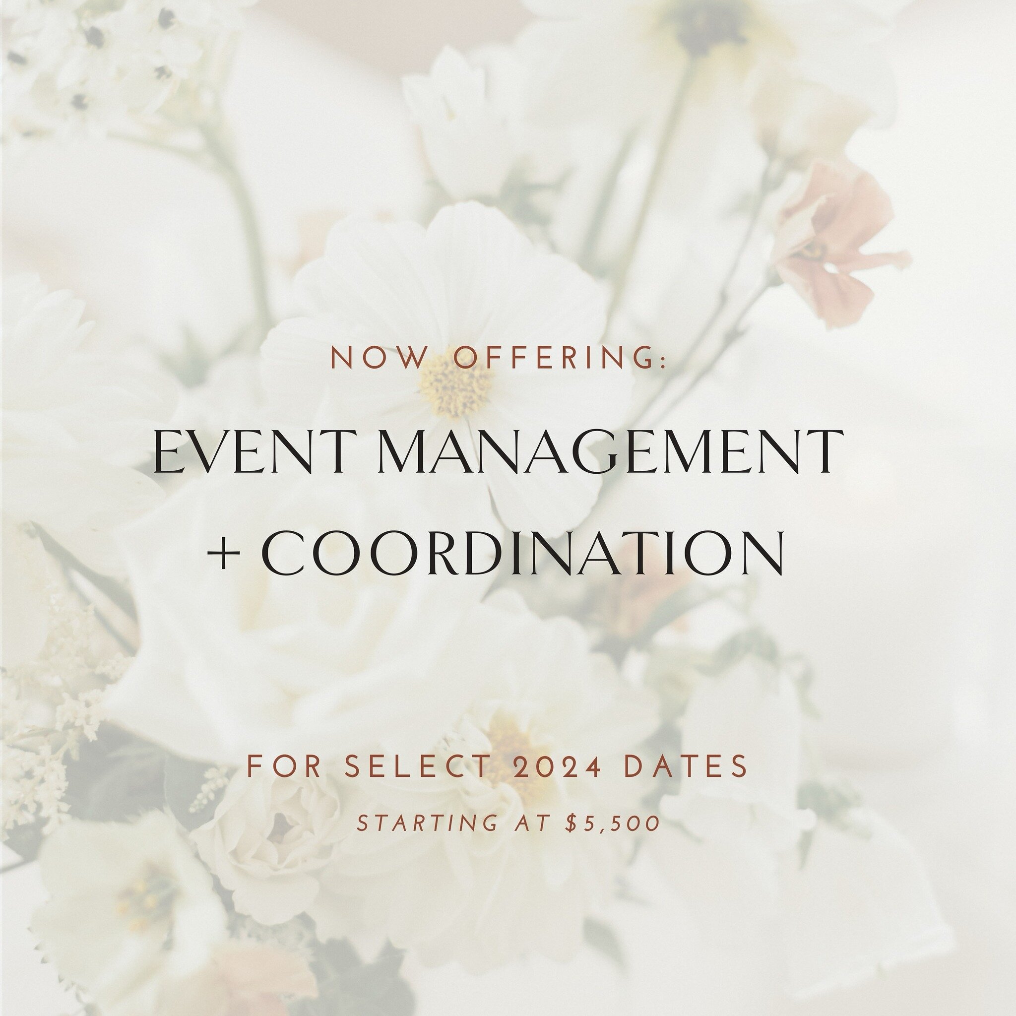 A rare opportunity!  We are now offering an Event Management and Coordination package for a few select dates in 2024.  Work with the Pinch Me team to execute your vision to ensure your day is flawless and stress free!