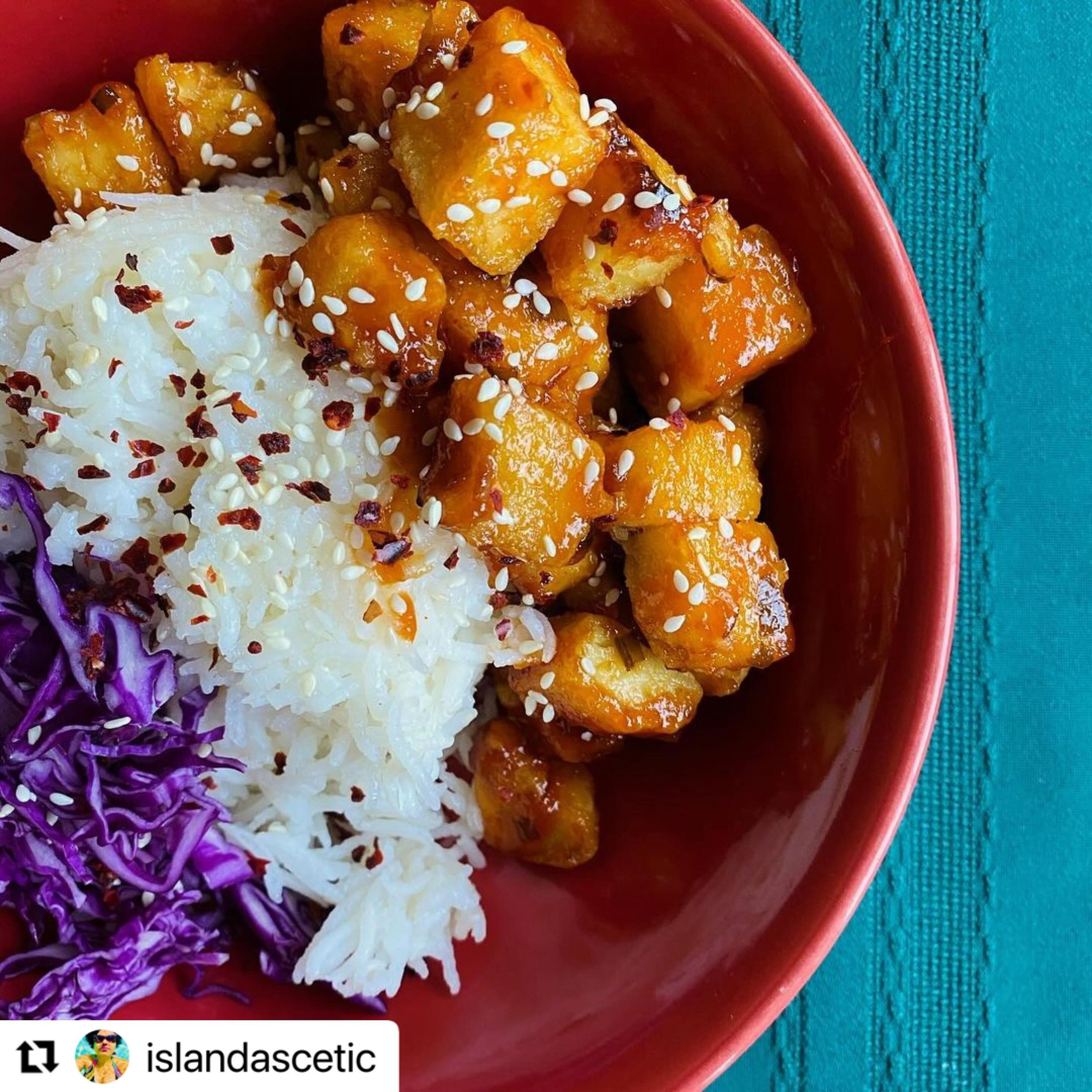 ❤️ this post if you wish you had a big bowl of this sticky, sweet and spicy Chickpea Tofu for lunch! Thank you, @islandascetic! 

&bull; &bull; &bull;

#Repost @islandascetic 
・・・
It&rsquo;s simple bowl Monday.

Pile sticky, sweet, and spicy chickpea