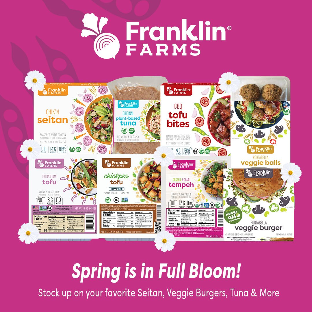 What are your #FranklinFarms springtime favorites? 🌸

#Franklinfarmsfoods #plantbased #vegan #chickpeatofu #soyfoods #seitan #veggieburgers #springtime #vegetarian