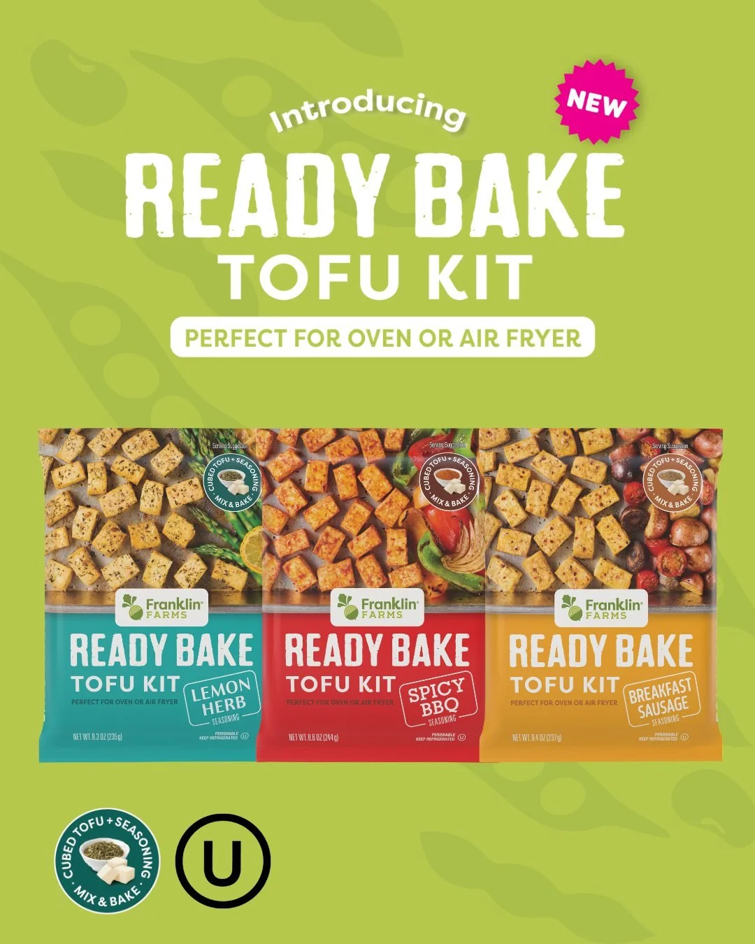 Are you READY for Ready Bake Tofu Kits?
Our new tofu kits take the intimidation out of tofu making it an easy &amp; delicious way to enjoy tofu! 🤩

#FranklinFarms #PlantBased #Vegan #NewProduct #NewItem #FranklinFarms #TofuKits