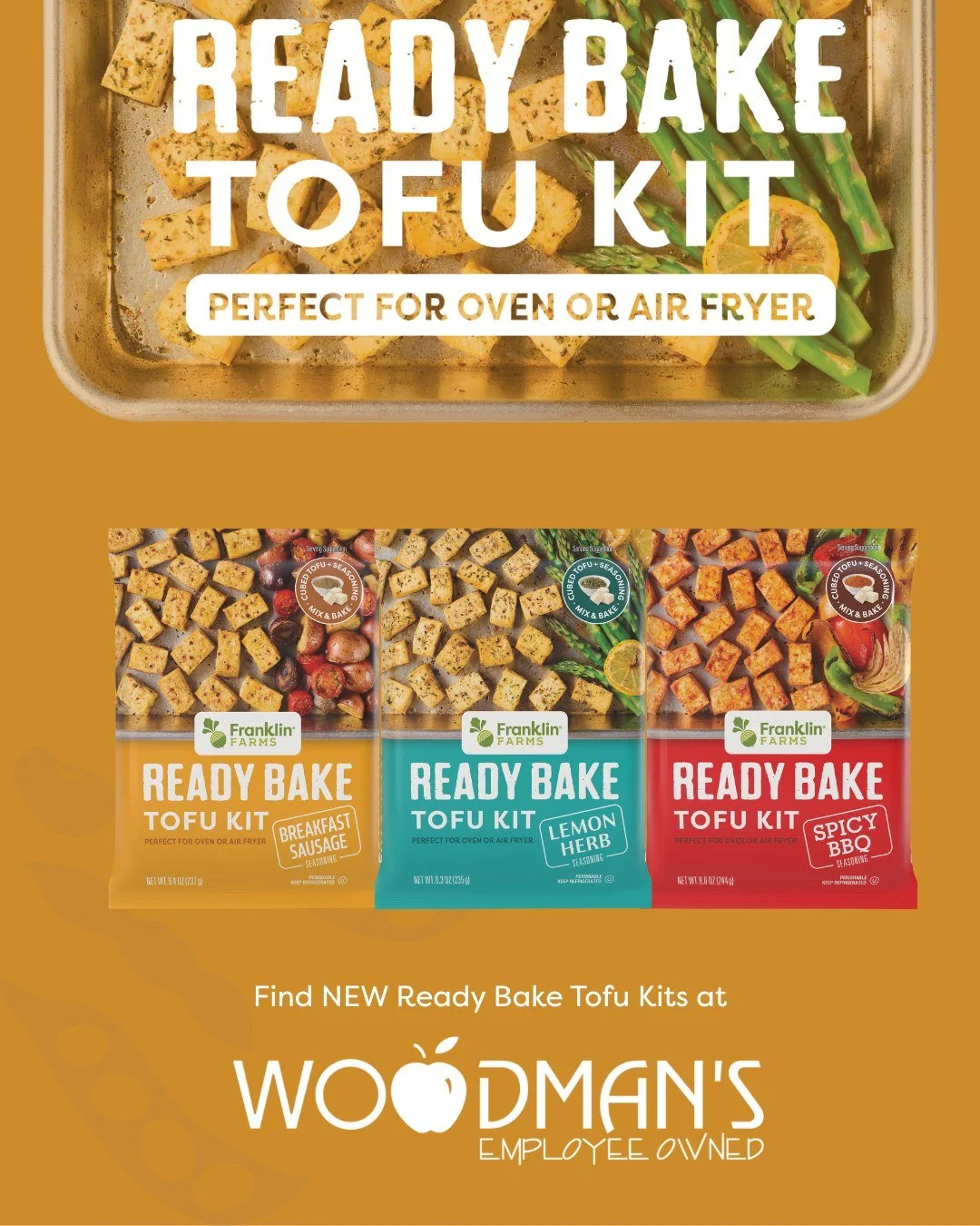 Find Franklin Farms NEW Ready Bake Tofu Kits at all Woodman's stores! 📣Link in bio to learn more!
