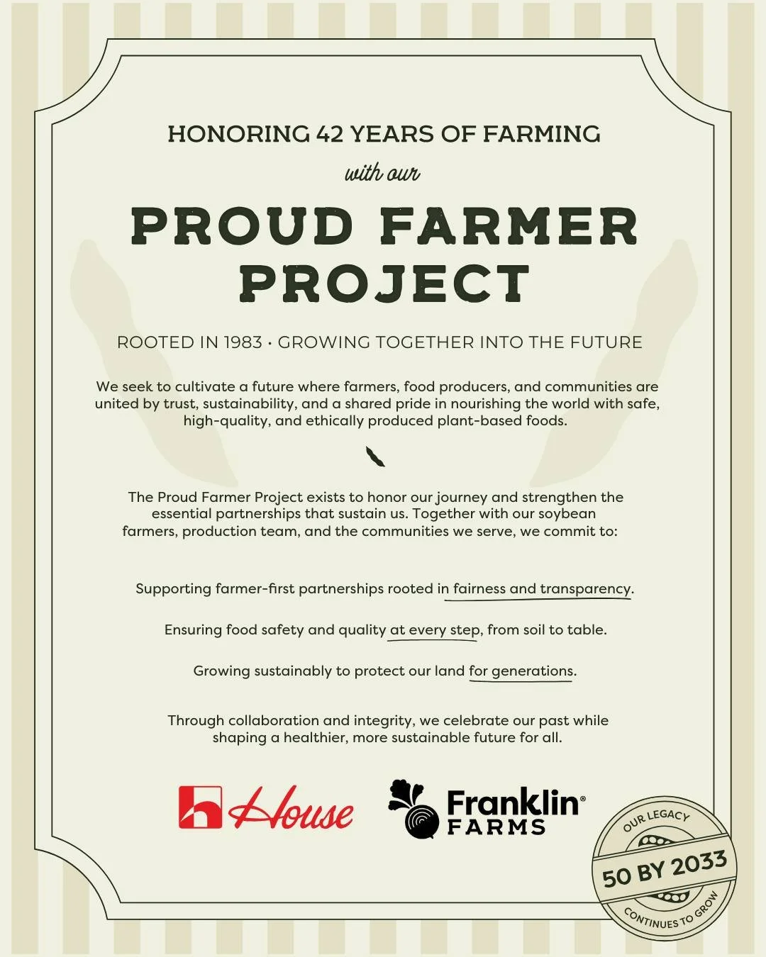 Growing together into the future with our #ProudFarmerProject! 🌿 Swipe to learn more about our amazing farmers! 

#FranklinFarms #HouseFoods #OrganicSoy #NonGMOSoy