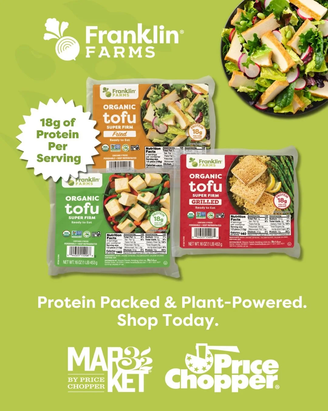 Find our Organic Super Firm Tofu at Price Chopper &amp; Market32 stores! 🛒🌿

#FranklinFarmsFoods #Tofu #PlantPowered