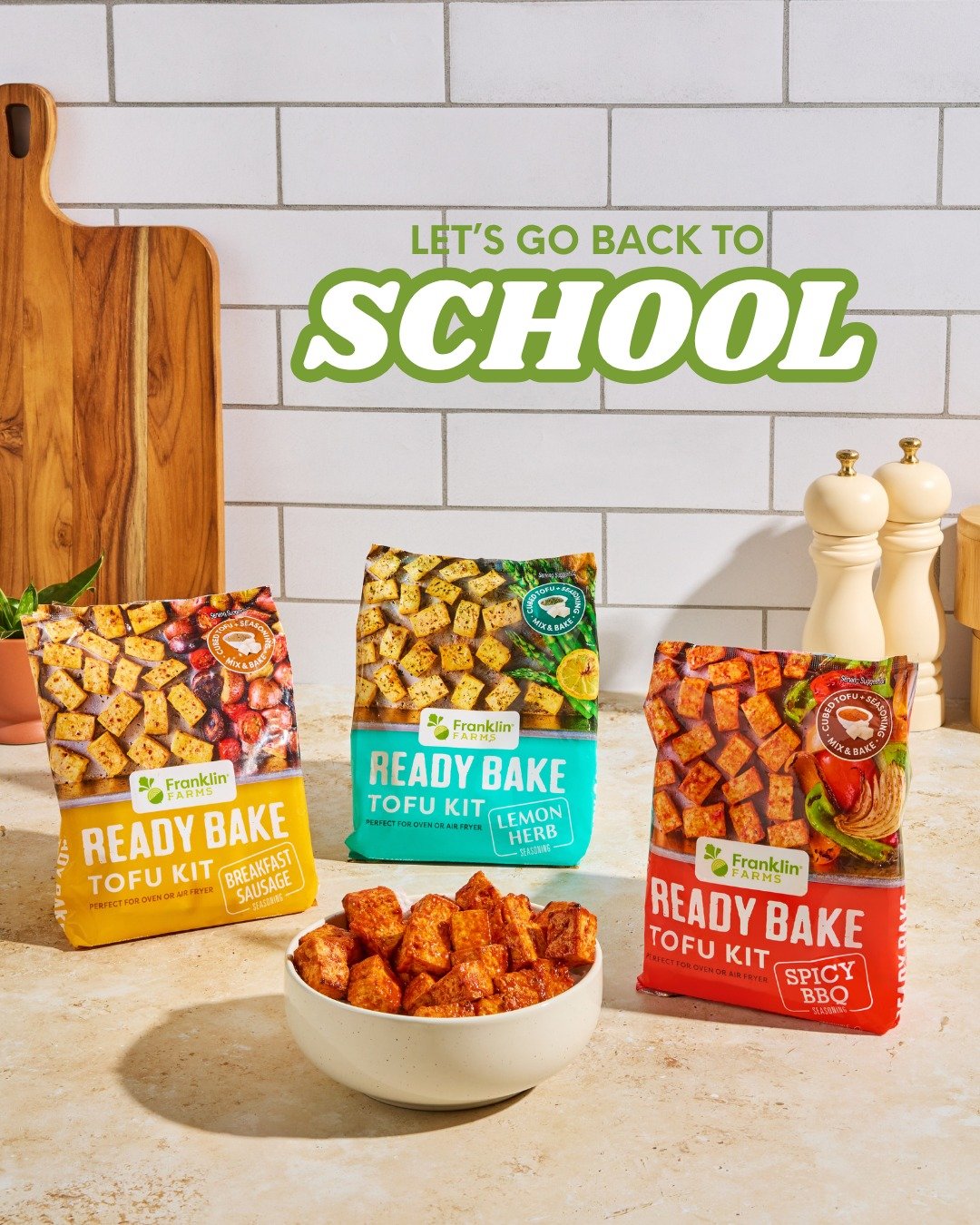 Back to the hustle 📚✏️🎒 Make back to school a little easier with #ReadyBakeTofuKits! Find a store near you on our website under 'Where to Buy!' #FranklinFarmsFoods