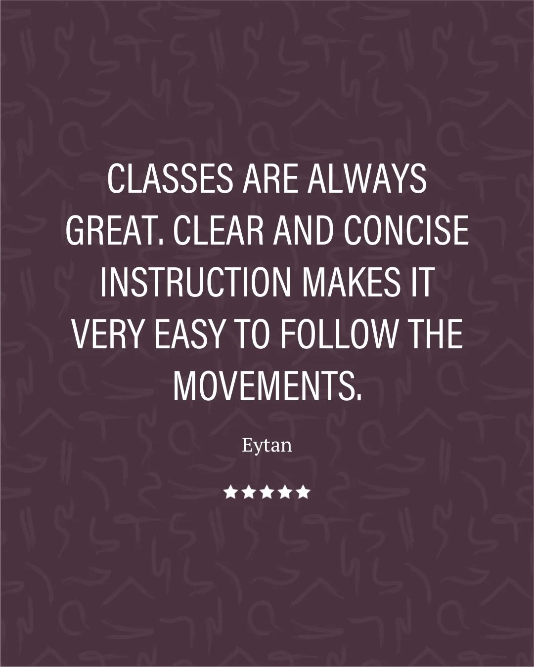 Well, this made our day ​​​​​​​​
Thanks Eytan! We're so grateful you're here and we truly appreciate when your share your experience with us. Whether its a google review, a note on our comment cards in studio, or a chat after class, we read and consi