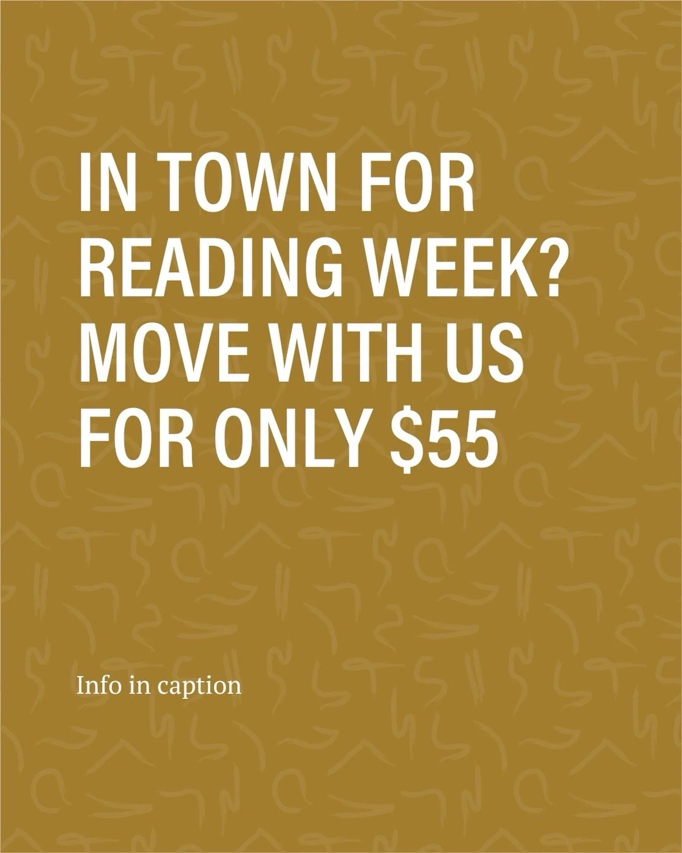 Reading Week just got a whole lot better!

Our hOMM for Reading Week pass is here, and it&rsquo;s discounted! 
1 week unlimited classes - $55 (regularly $75)!!
.
Perfect if you&rsquo;re visiting the area or if you&rsquo;ve got someone staying with yo