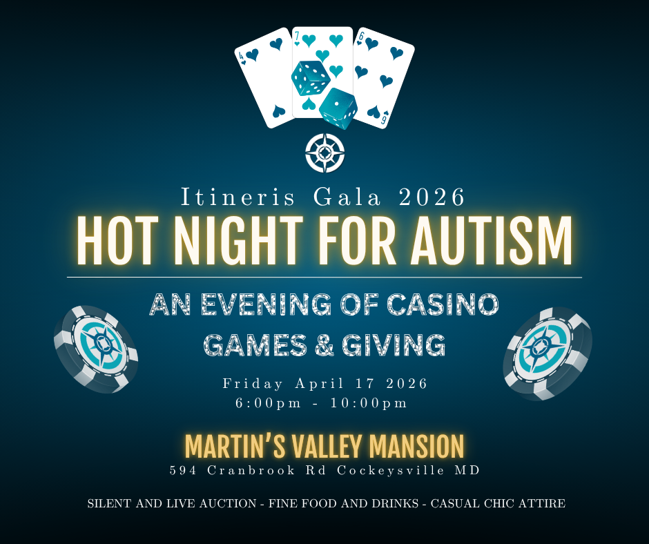 blue and black image with cards and casino chips. Hot night for autism is on friday april 17th from 6 to 10 pm at Martin's valley mansion.