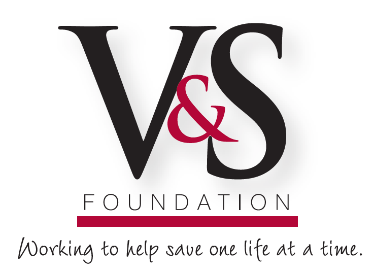 the v and s foundation logo. reads working to help save one life at a time.
