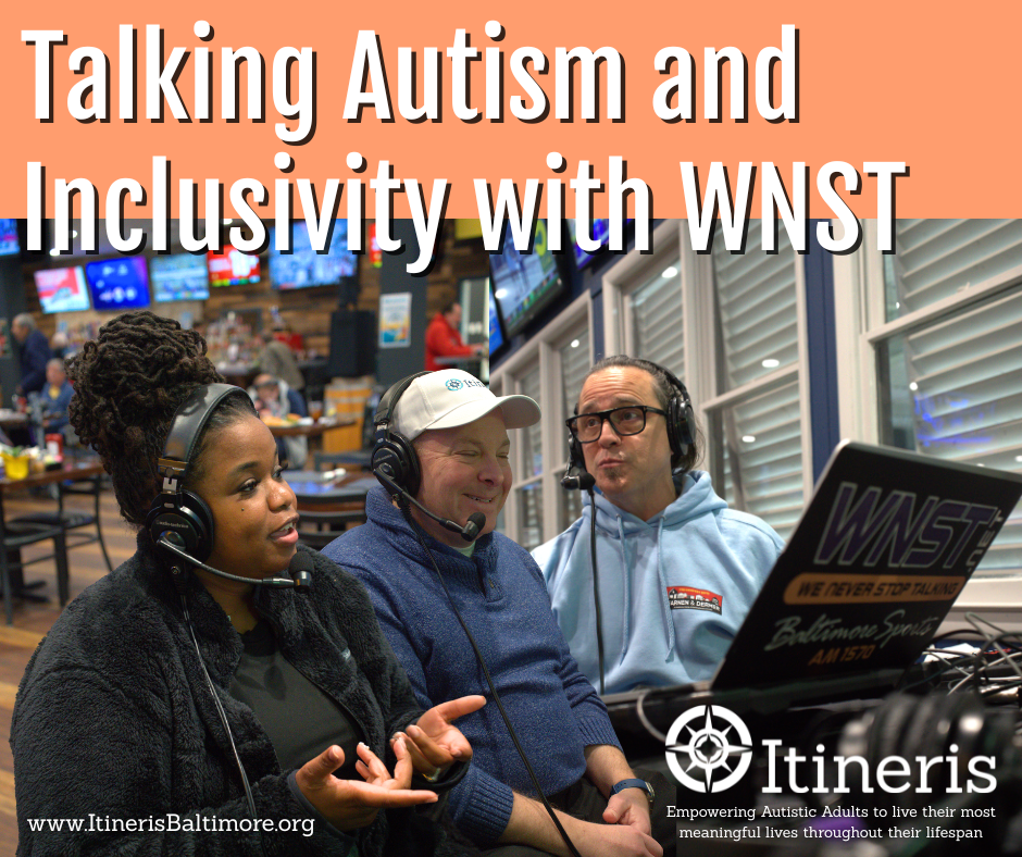 three people talking with headsets on in front of a laptop. text reads "talking autism and inclusivity with WNST