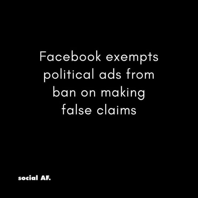 Facebook stands by its policy to allow politicians to run false ads citing, &quot;we don't think it's right for politicians to be censored.&quot;⠀
⠀
False ads from American President, Donald Trump, and Candian candidate, Andrew Scheer were both seen 