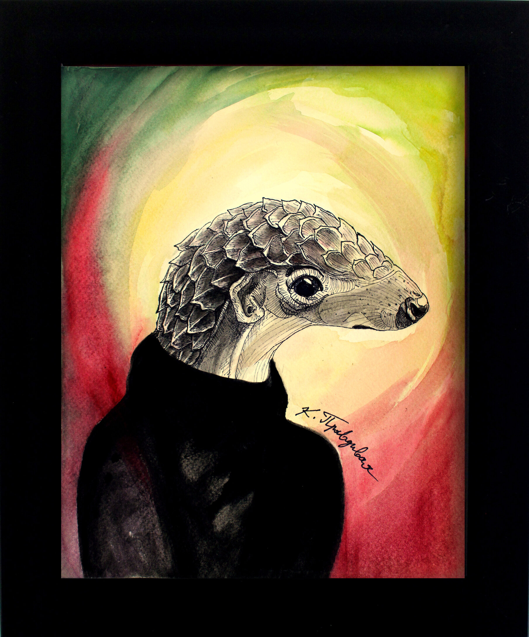 Katerina Pravda Art original art Critically Endangered Pangolin ink and watercolor mixed media drawing painting - final.jpg