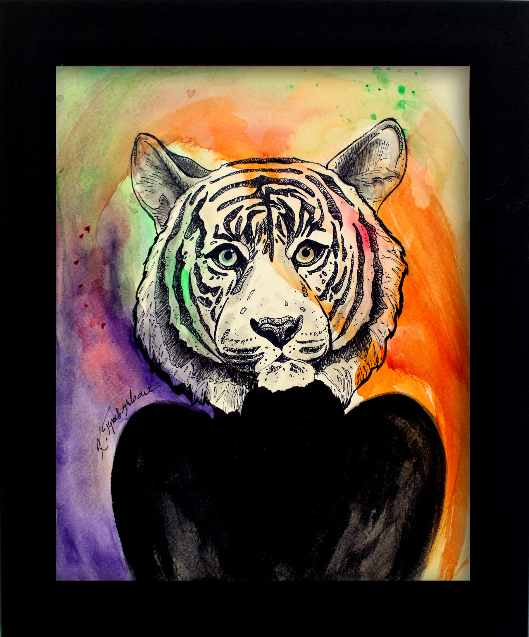 Katerina Pravda Art original art Critically Endangered Tiger ink and watercolor mixed media drawing painting - final.jpg